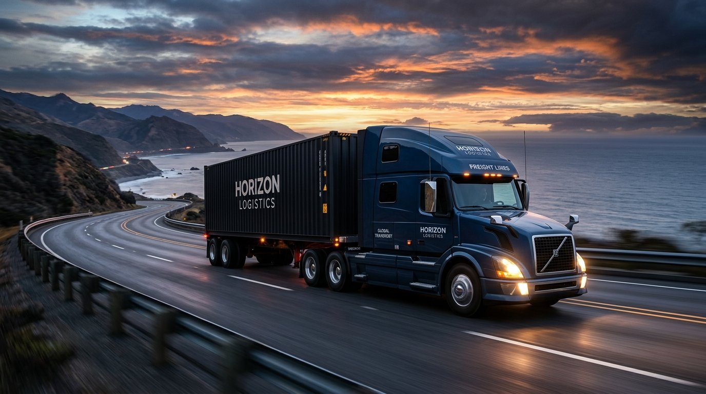 Overland freight container truck on highway